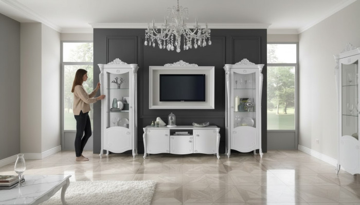 Wandmeubel Wit Stijl Design Tv-meubel TV-frame Glas Kast rtv tv Nieuw