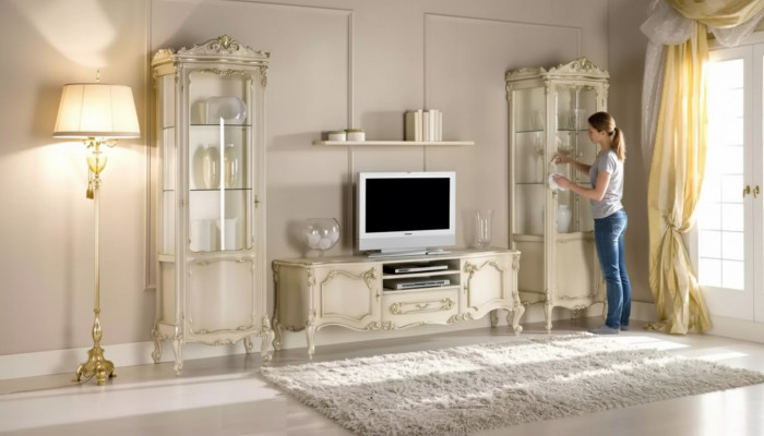Woonkamer wandkast set groep lowboard vitrine 4-delig houten meubilair rek