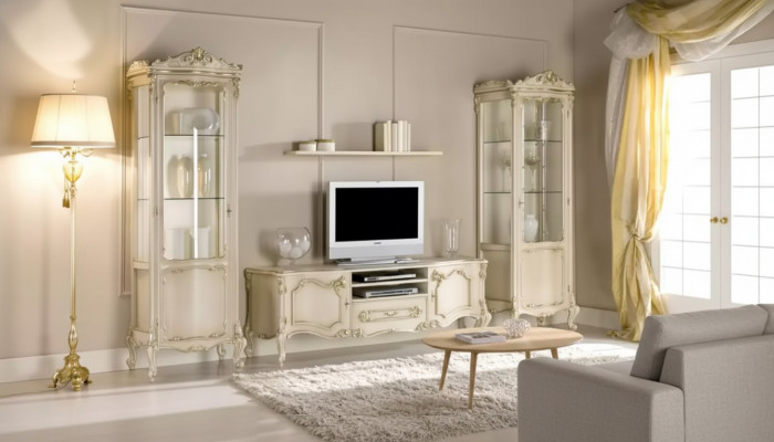 Woonkamer wandkast set groep lowboard vitrine 4-delig houten meubilair rek