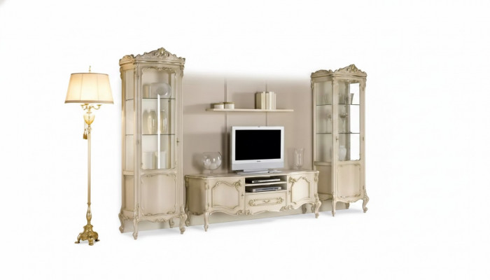 Woonkamer wandkast set groep lowboard vitrine 4-delig houten meubilair rek