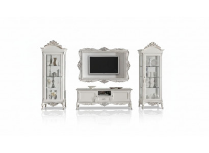 Wandmeubel Lowboard 2x Vitrine TV-frame Set 4-delig. Klassieke stijl Wit