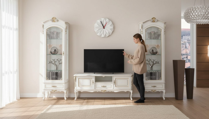 Set van 3 stuks woonkamermeubelen TV-standaard 2x vitrine Italiaanse stijl meubels wit