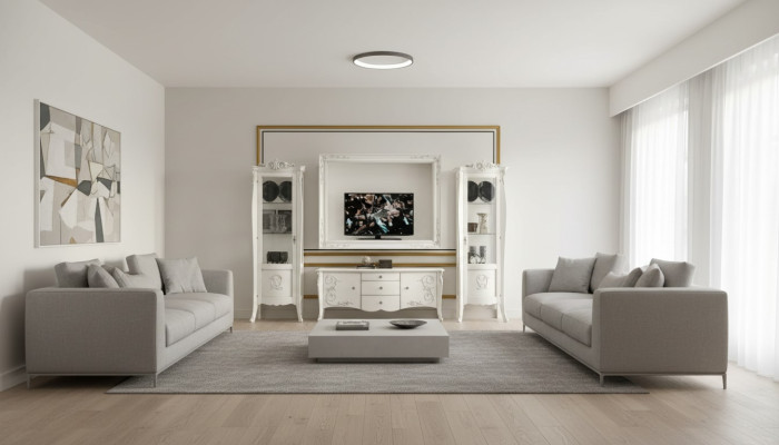 Klassieke stijl Witte woonkamer tv-meubel 2x vitrine TV-frame groep Nieuw