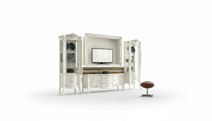 Klassieke stijl Witte woonkamer tv-meubel 2x vitrine TV-frame groep Nieuw