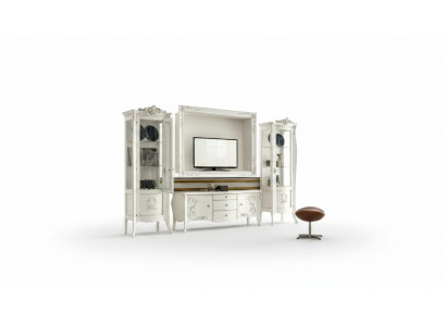 Klassieke stijl Witte woonkamer tv-meubel 2x vitrine TV-frame groep Nieuw