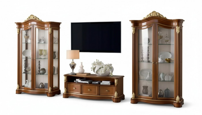 Woonwand Vitrine Console Wandsysteem Glasvitrines Woonkamer Bruin