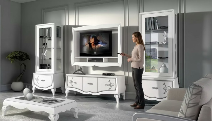Ontwerp woonkamerset vitrine 2x tv-frame wandplank woonwand 4-delig.