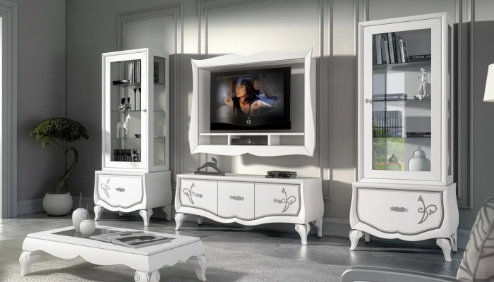 Ontwerp woonkamerset vitrine 2x tv-frame wandplank woonwand 4-delig.