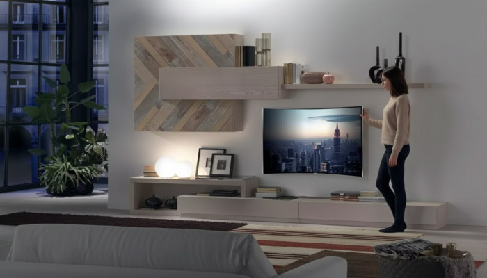 Wandmeubel tv-standaard wandplanken woonkamer luxe tv-meubel grijs nieuw.