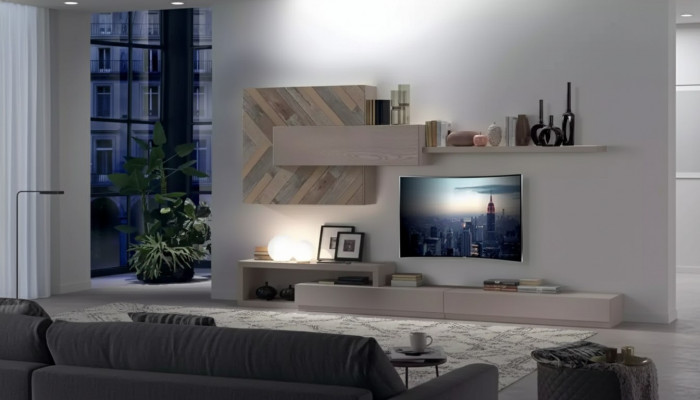 Wandmeubel tv-standaard wandplanken woonkamer luxe tv-meubel grijs nieuw.