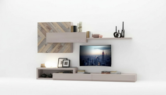 Wandmeubel tv-standaard wandplanken woonkamer luxe tv-meubel grijs nieuw.