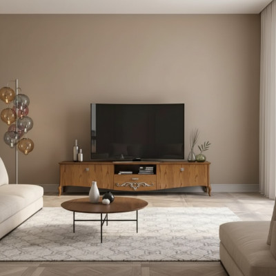 TV-standaard rtv Woonkamer Designrek Bruin Hout Lowboard Italië Nieuw