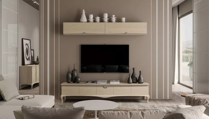 TV-standaard muurrek houten tafel muurrek beige klassiek design nieuw