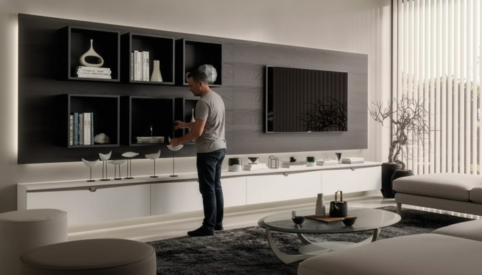 Ontwerp wandkast plank woonkamer tv-standaard houten wandplanken Italië