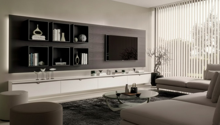 Ontwerp wandkast plank woonkamer tv-standaard houten wandplanken Italië