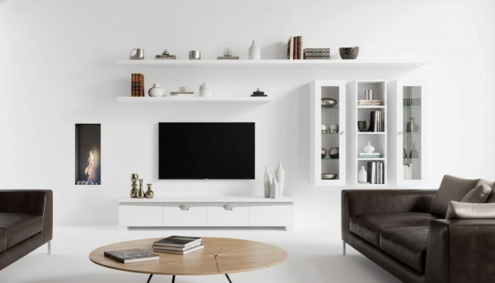 Woonkamer Lowboard Woonwand Houten Kast Design Wit Modern Set 6-delig.