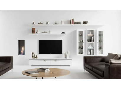 Woonkamer Lowboard Woonwand Houten Kast Design Wit Modern Set 6-delig.