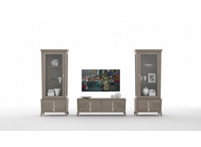 Woonwand Klassieke tv-standaard Woonkamer Vitrine Dressoir Grijs 3-delig.