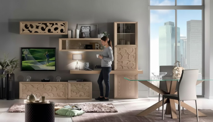 Woonwand Hout Stijl Klassieke Italiaanse Woonkamer Meubels Kast
