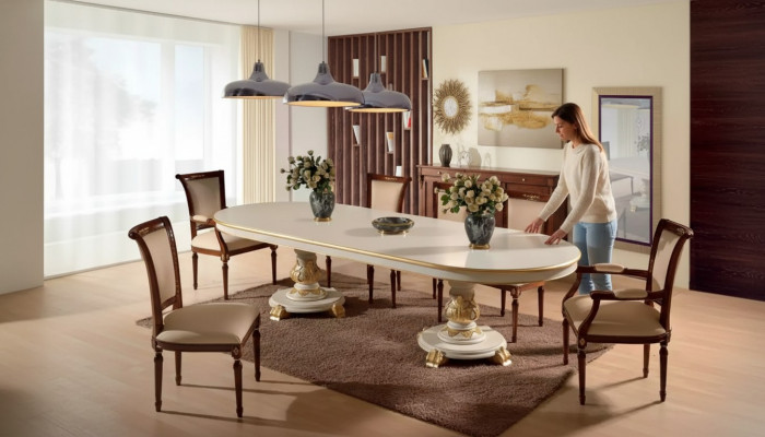 Luxe eetkamertafel Ovaal Wit Eettafels Hout Italiaanse meubels Art deco Nieuw