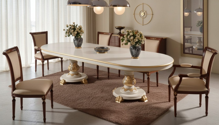 Luxe eetkamertafel Ovaal Wit Eettafels Hout Italiaanse meubels Art deco Nieuw