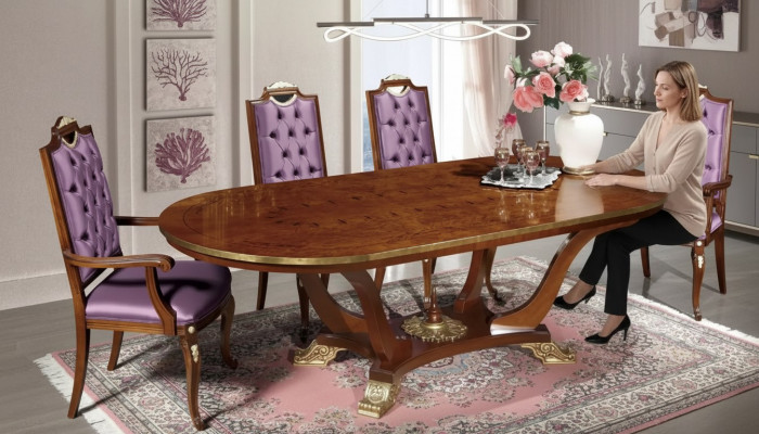 Eettafel 4x stoelen Klassieke eetkamerset 5-dlg. Set Ovaal Tafel