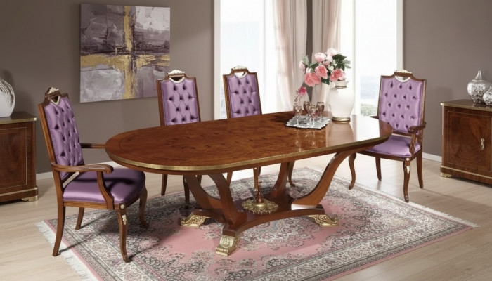 Eettafel 4x stoelen Klassieke eetkamerset 5-dlg. Set Ovaal Tafel