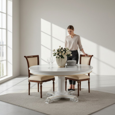 Houten eetkamerdesignmeubels Ronde tafel Wit Eettafel Klassieke eetkamer Nieuw