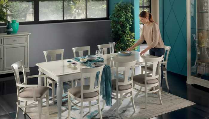 Volledige set eettafel 8x stoelen luxe eetkamerset wit Italië.