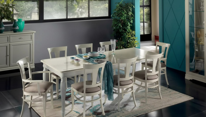 Volledige set eettafel 8x stoelen luxe eetkamerset wit Italië.