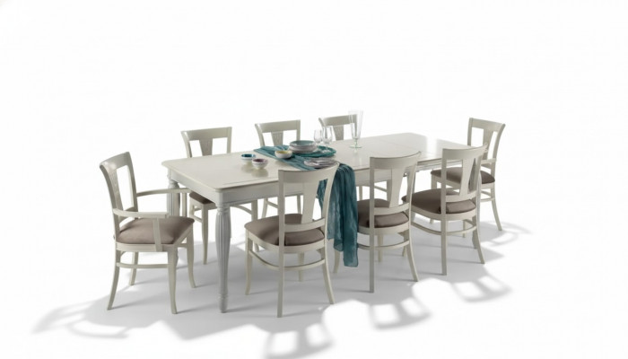 Volledige set eettafel 8x stoelen luxe eetkamerset wit Italië.