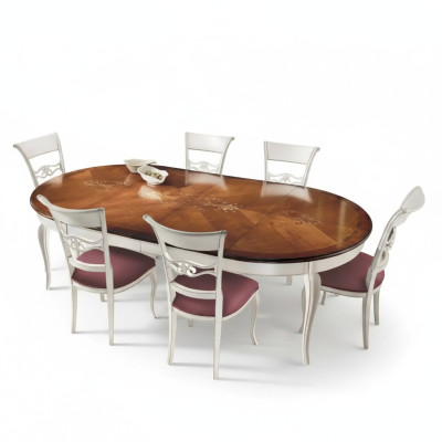 Klassieke eettafel tafel hout eetkamerset 4x stoelen set wit