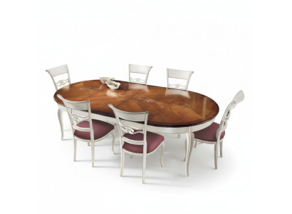 Klassieke eettafel tafel hout eetkamerset 4x stoelen set wit