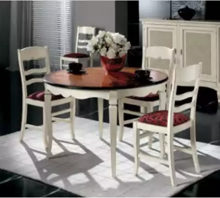 Complete set Eettafel 4x stoelen Dressoir Eetkamerset Houten tafel Wit Nieuw