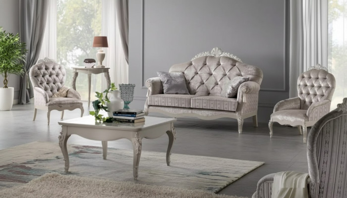 Bankstel 2-zits set Fluwelen fauteuil Salontafel Luxe banken Stof