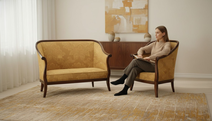 Bank Bank Bekleding Klassieke 2-zits fauteuil Geel Italiaanse stijl