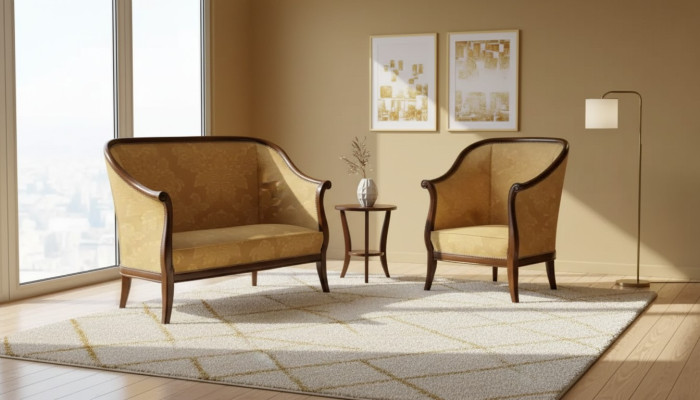 Bank Bank Bekleding Klassieke 2-zits fauteuil Geel Italiaanse stijl