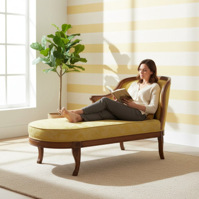 Chaiselongue Stoff Bank Ligstoel Klassiek Geel Bank Stof Nieuw