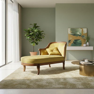 Chaiselongue Stoff Bank Ligstoel Klassiek Geel Bank Stof Nieuw
