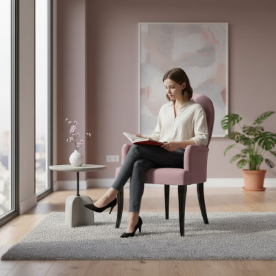 Stoel met armleuningen Fauteuil Gestoffeerd Massief hout Textiel Houten Stoel Nieuw