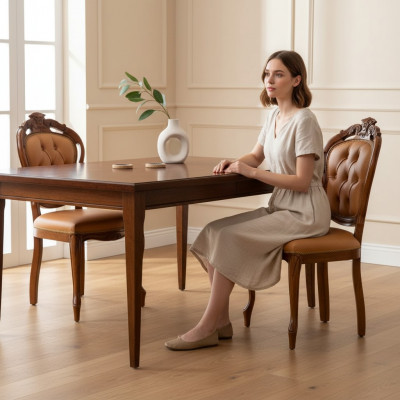 Luxe stoel bruin eetkamer ontwerper houten meubelstoel zonder armleuning.