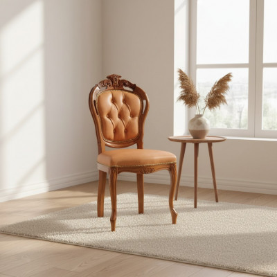 Luxe stoel bruin eetkamer ontwerper houten meubelstoel zonder armleuning.