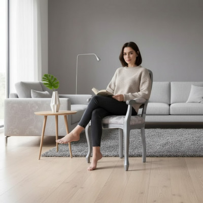 Eetkamerstoel Stoel Eetkamer Luxe zitplaatsen Stoelen Hout Stof Zilver