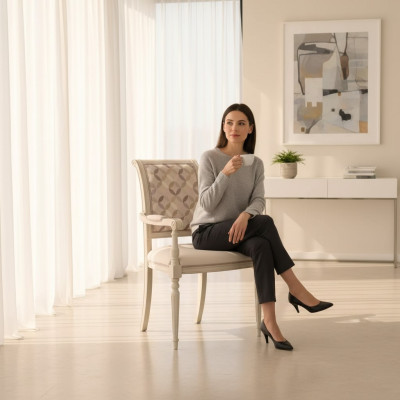Eetkamer Houten Stoelen Gestoffeerd met Armleuning Beige Stoel Ontwerp Armstoel