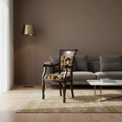 Stoel Bruin Design Woonkamer Eetkamer Hout Bekleed met Armleuning Nieuw