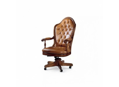Bureaustoel hout directeursstoel Chesterfield Italië meubels bruin draaibaar nieuw