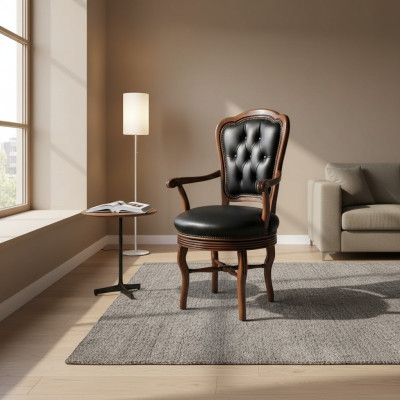 Kantoorstoel Hout Directeursstoel Chesterfield Italiaanse meubels Zwart Draaibaar