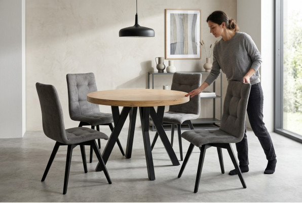 Complete ronde eettafel 4x stoelen eetkamer set eetgroep hout 5-delig