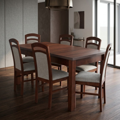 Ontwerper houten eetkamerset tafel 6 stoelen set gestoffeerd 7-delig.