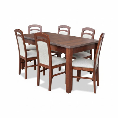 Ontwerper houten eetkamerset tafel 6 stoelen set gestoffeerd 7-delig.